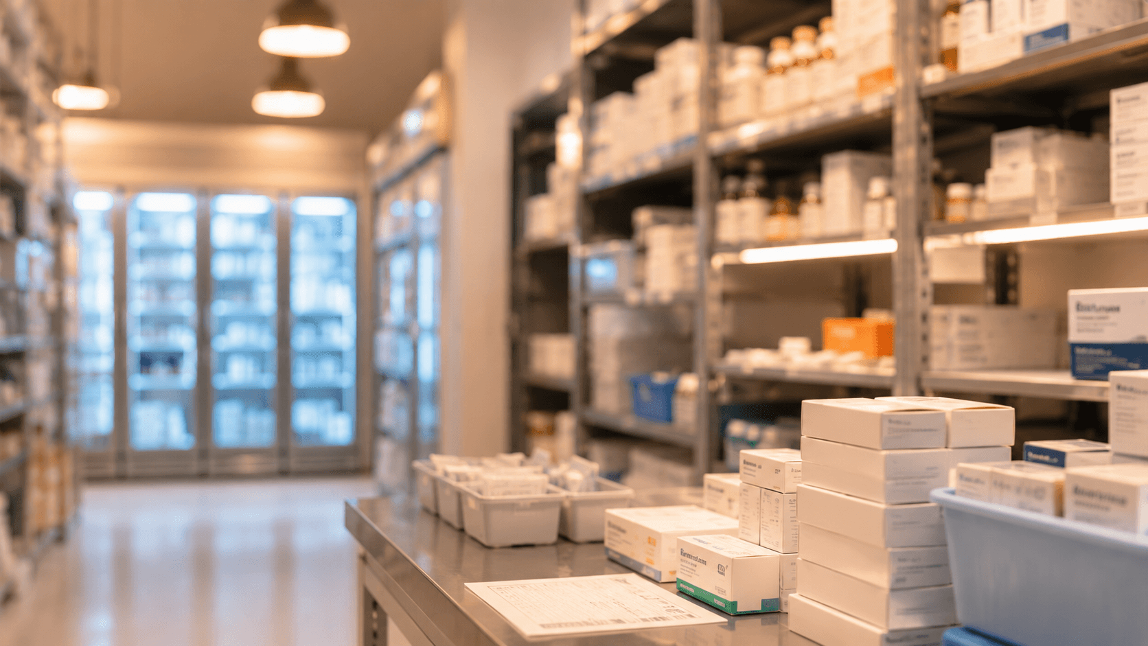 Rayonnages de stockage de produits de santé dans un établissement